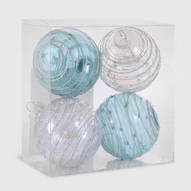 Набор елочных игрушек Unique Treasures 4 шт, синий/прозрачный