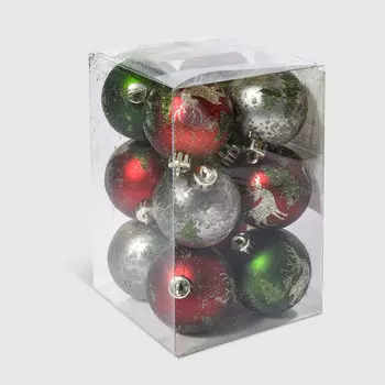 Набор елочных игрушек Unique Treasures зеленый, красный, серебристый, 12 шт