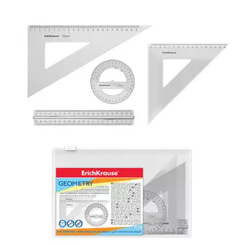 Набор геометрический большой пластиковый Erich Krause Clear прозрачный в zip-пакете