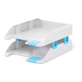 Набор из 2 пластиковых лотков для бумаг Erich Krause Forte Pastel белый с голубой вставкой