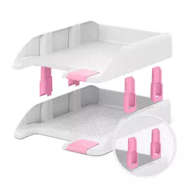 Набор из 2 пластиковых лотков для бумаг Erich Krause Forte Pastel белый с розовой вставкой