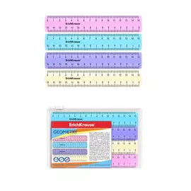 Набор из 4 линеек Erich Krause Pastel 15 см в zip пакете