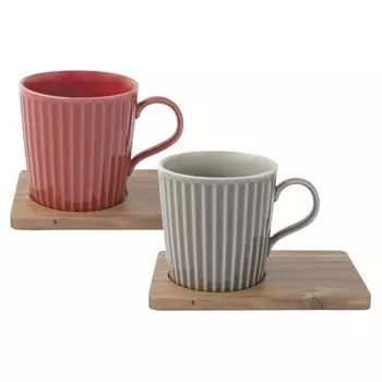 Набор кружек Easy life Время отдыха красный/серый на подставке 2 шт