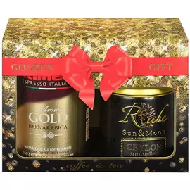 Набор подарочный Kimbo Golden Gift: кофе молотый Kimbo Gold 250 г + Чай Riche Natur "Цейлон" 100 г