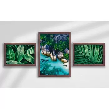 Набор постеров в раме Симфония "у пальмы" из 3 шт (2шт. 210*300, 1 шт. 420*300) дерево, цвет венге