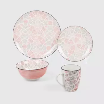 Набор посуды White Rabbit Mosaic Pink 16 предметов