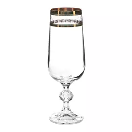 Набор рюмок для шампанского Crystal Bohemia CLAUDIA, декор Панто, золото, 180 мл (набор 6 шт)