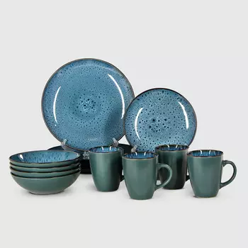 Набор столовый Meibo 16 предметов синий керамика