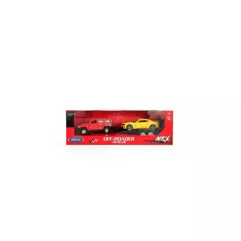 Набор Welly 1:38. Hummer H3, Chevrolet Camaro ZL1, с прицепом, 2 шт (43629F-2TB/A/)