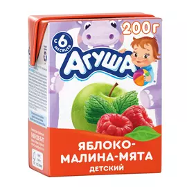 Напиток сокосодержащий Агуша яблоко, малина, мята, 200 мл