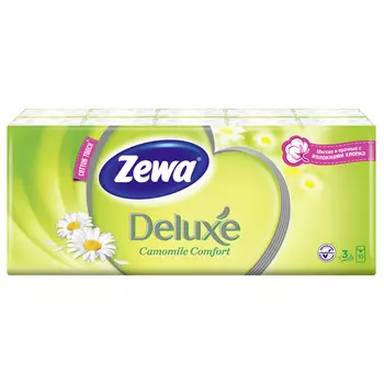 Носовые Платки Zewa Deluxe Ромашка, 3 слоя, 10шт.Х 10