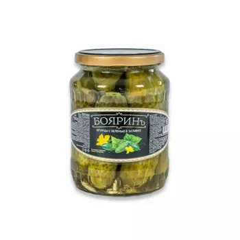 Огурцы Бояринъ маринованные с зеленью стеклянная банка Россия 720 мл