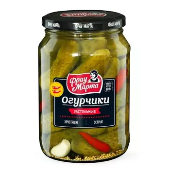 Огурцы Фрау Марта застольные с перцем маринованные 680 г