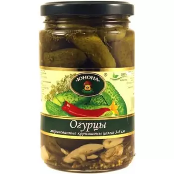 Огурцы Юнона маринованные корнишоны 3-6 см 370 г