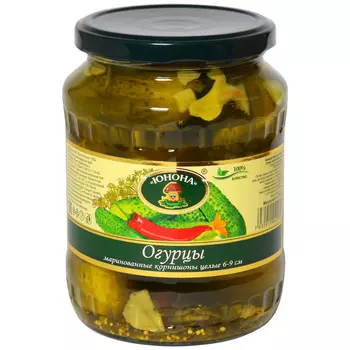 Огурцы Юнона маринованные корнишоны целые 6-9 см 700 г