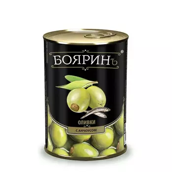 Оливки Бояринъ с анчоусом жестяная банка 300 мл