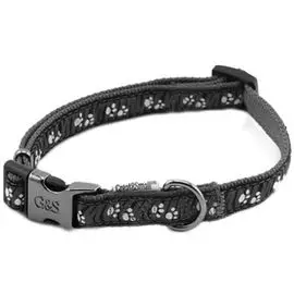 Ошейник для собак GREAT&amp;SMALL с принтом лапки 15х300-450мм нейлон черный