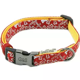 Ошейник для собак GREAT&amp;SMALL с принтом косточки 25х450-650мм нейлон красный