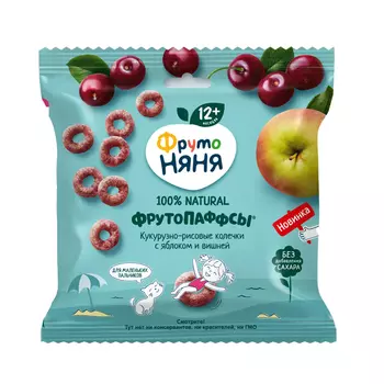 Паффсы ФрутоНяня кукурузно-рисовые с яблоком и вишней с 12 месяцев 21 г