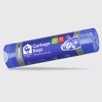 Пакет для мусора Lomberta с затяжкой синий 35 л 20 шт