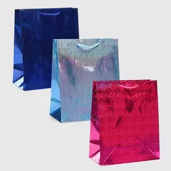 Пакет подарочный Голографический LG 26,4х32,7х13,6 см в ассортименте