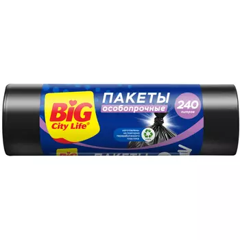 Пакеты для мусора Big City Life особопрочные 240 л, 5 шт, 90х130 см, черные