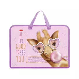Папка для тетрадей на молнии А4 Hatber Happy giraffe 1 отделение с ручками