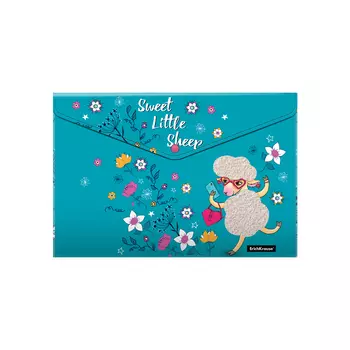 Папка-конверт на кнопке пластиковая Erich Krause Flower Sheep A4