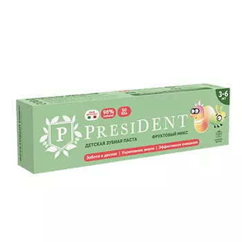 Паста зубная President детская фруктовый микс 3-6, 43г