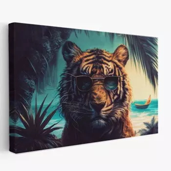 Печатная картина Симфония на деревянном подрамнике серия большие кошки, 50х40 см