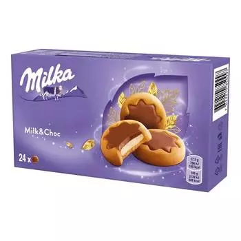 Печенье Milka с молочной начинкой покрытой молочным шоколадом, 150 г