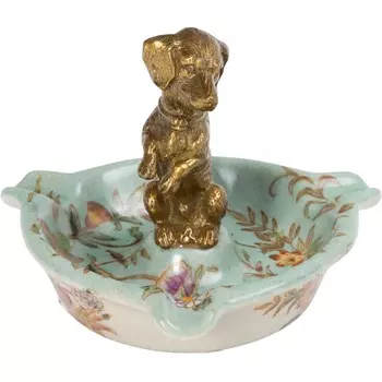 Пепельница Glasar голубая с собачкой 13х13х11 см