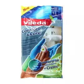 Перчатки Vileda Comfort&amp;Care для чувствительной кожи с кремом M