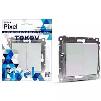 Переключатель Tokov Electric Pixel проходной двухклавишный перламутрового цвета