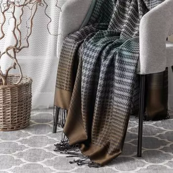 Плед Estia Аззерра серый/бирюзовый 140х200+10х2 см