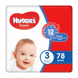 Подгузники Huggies Classic 3 (4-9 кг) 78 шт