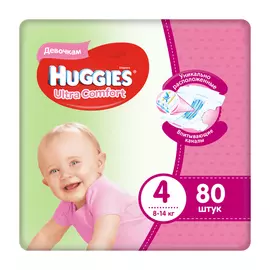 Подгузники Huggies Ultra Comfort для девочек 4 (8-14 кг) 80 шт