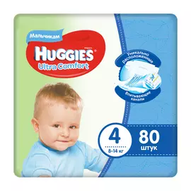 Подгузники Huggies Ultra Comfort для мальчиков 4 (8-14 кг) 80 шт