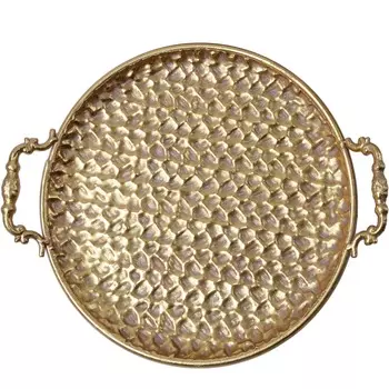 Поднос Glasar круглый с ручками золотистый 44х39х7 см