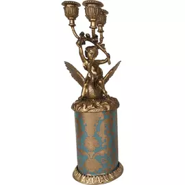 Подсвечник Glasar ребенок на лебеде, держащий в руках подсвечник для 3-х свечей, 13x10x31 см