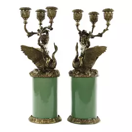 Подсвечник Glasar 3х рожковый фарфоровый с бронзовой фигурой 30,48см