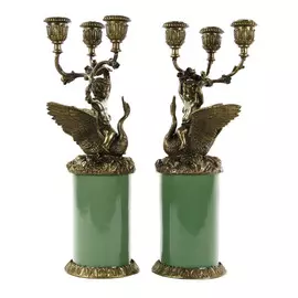 Подсвечник Glasar 3х рожковый фарфоровый с бронзовой фигурой 30,48см