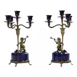 Подсвечник Glasar 4х рожковый фарфоровый с бронзовой фигурой 30,48см