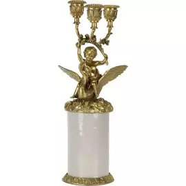 Подсвечник Glasar ангел с лебедем, белый и золотой, 12х12х31 см