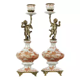 Подсвечник Glasar фарфоровый с бронзовым ангелом, 35,56 см