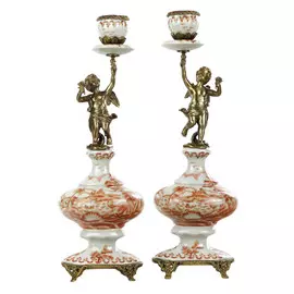 Подсвечник Glasar фарфоровый с брозновым ангелом 35,56см