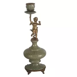 Подсвечник зеленый с ангелом Glasar 13x10x37 см