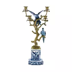 Подсвечник Glasar с двумя синими попугаями, 28х21х59 см