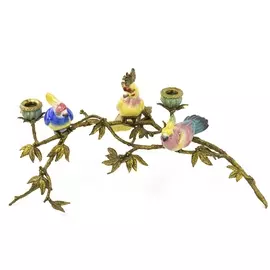 Подсвечник веточка с птичками Glasar ручной работы 52x30x26см