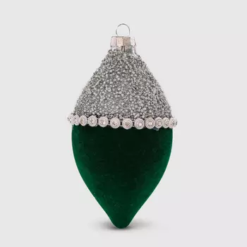 Подвеска стеклянная Yancheng Shiny бело-зеленая со стразами 6,5х13 см